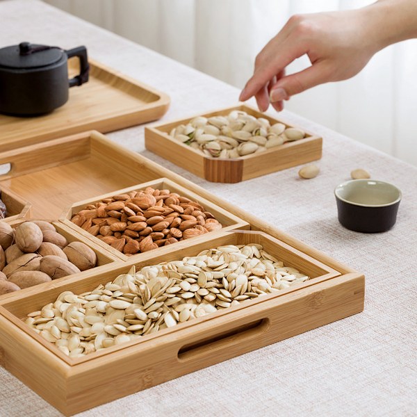 Hushålls Bambu Frukt Dessert Mat Serveringsfat Hållare Multifunktion Te Kopp Bricka Porslin