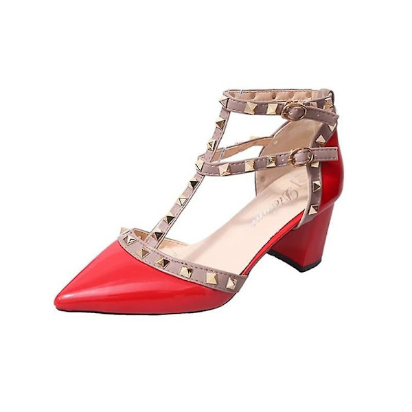 Sommar- spetsig hälpatent, nitspänne, lädersandaler Set-b 1708 red 34