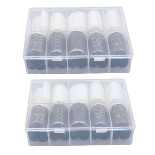 2 Flaskor 10 Fack Nagel Folie Transfer Dekaler Svart Vit Spets Konst Design