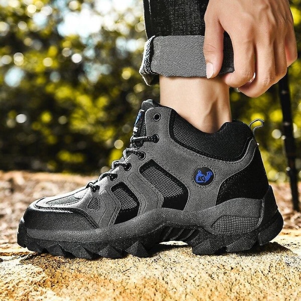 Högkvalitativa läder vattentäta män sneakers / skor Plush Black 9