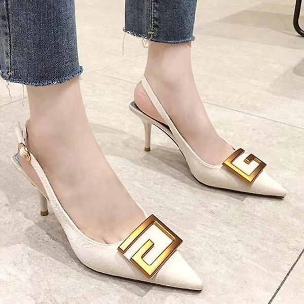 Slingback Damskor Pumps Mode Mjukt Läder Klackskor Beige 35