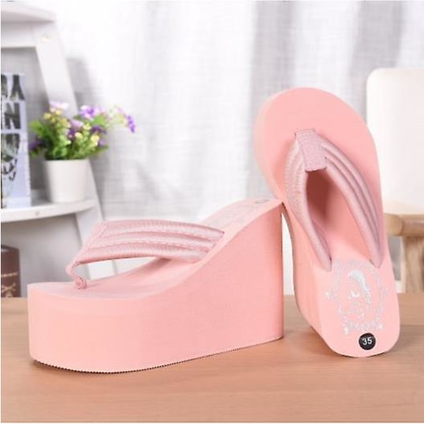 Sommar- Kilklack Plattform, Flip-flops, Högklackade Sandaler (Set 2) 8.5 / Style 2 pink 11cm