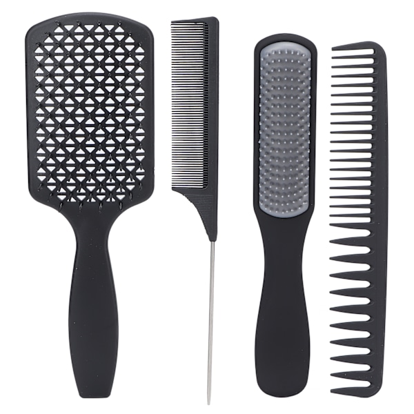 4 st Hårborste Set Ihålig Kam Spetsig Fin Bred Tand Skalpmassage Styling Set Svart Box Förpackad
