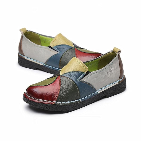 Dam Läder Loafers Slip-on Sydda Ballerinaskor Green 11