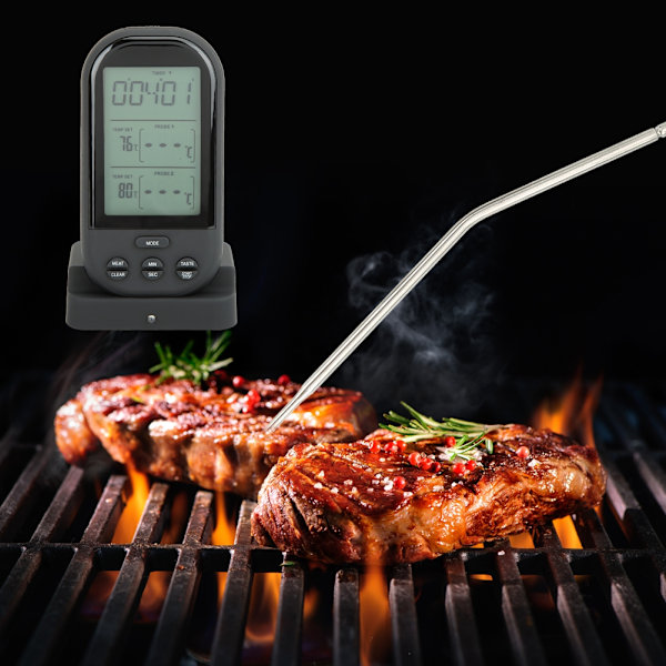 Digital Display BBQ Dubbel Probe Kök Matlagning Mat Termometer (Svart)