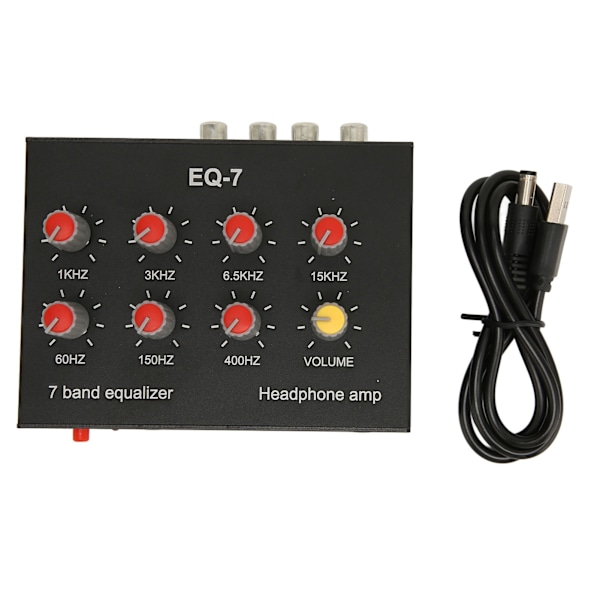 7-bands ljudequalizer RCA utgång ingång 12dB hög basjustering dubbelkanal digital equalizer