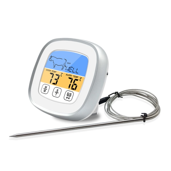 Digital Timer Termometer Touch Screen Rostfritt Stål Kötttermometer för Kök BBQ Vit