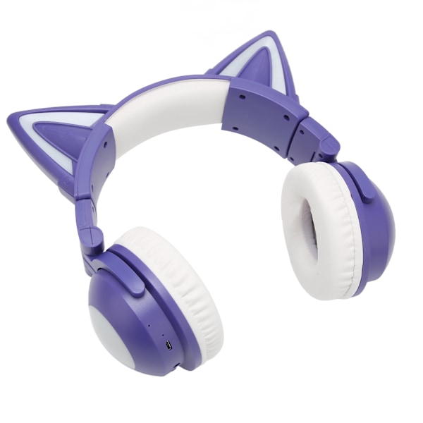 Bluetooth-headset med kattungeöron Stereo Söt Hög Känslighet Inbyggd Mikrofon Justerbar LED Barnheadset med 3,5 mm Kabel Lila
