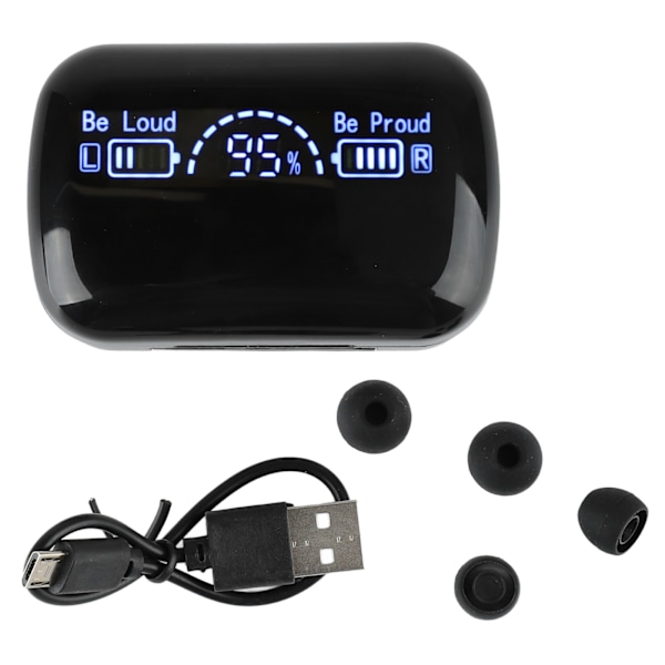 Bluetooth-hörlurar Andningslampa HD LED-display Touchkontroll Trådlösa Hörlurar för Samtal Svart