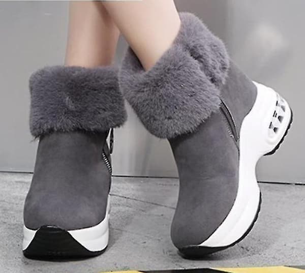 Dammode Varm plysch dragkedja, ankel snöstövlar Gray 37