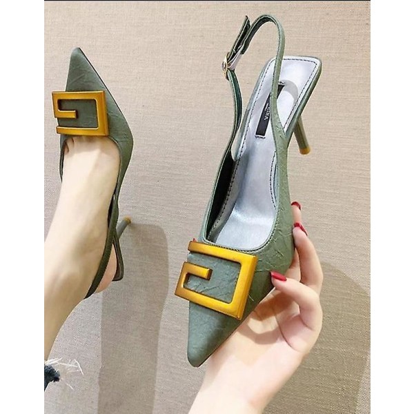 Slingback Kvinnor Pumps Mode Mjukt Läder Klackskor Green 38