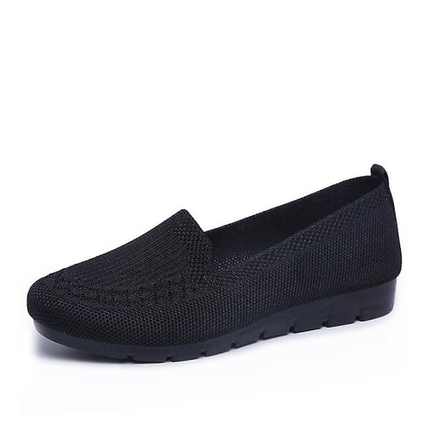 Kvinnor stickar andningsbara Loafers Platt balett, lätt sneaker black1 6