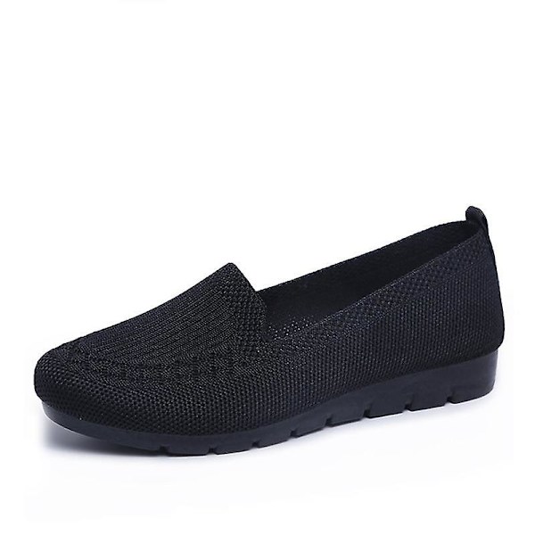 Kvinnor stickar andningsbara Loafers Platt balett, lätt sneaker black1 9