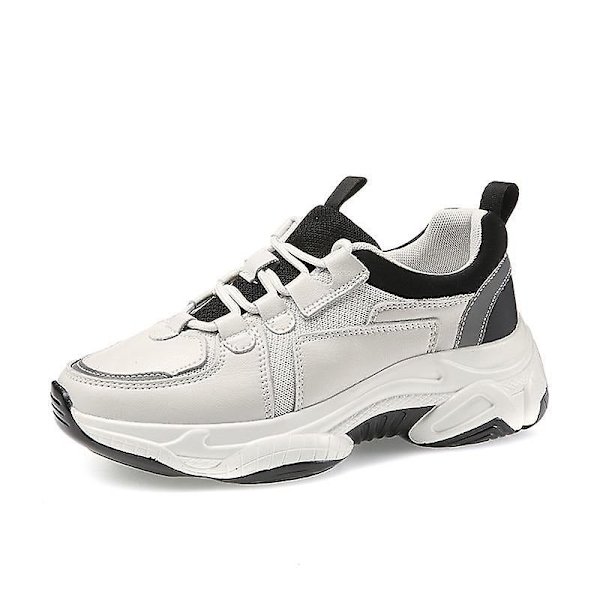 Läder Andas Bekväm Sneaker Beige black 39