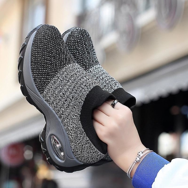 Casual- Chunky Knitted Platform, Walking Sneakers Set-c black 35