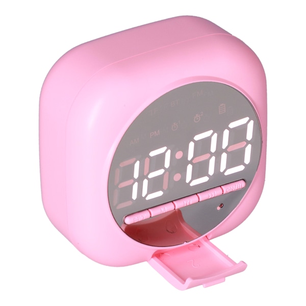 P12 Bluetooth Klockradio Högtalare Trådlös LED Spegel Portabel Dubbel Väckarklocka Bass Högtalare Rosa