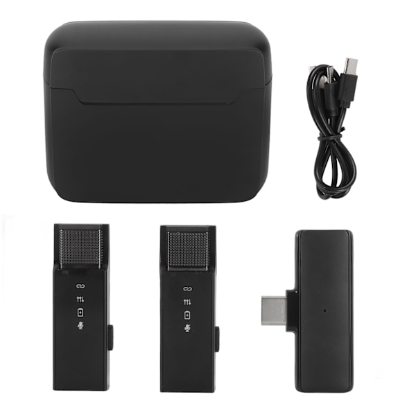 Trådlösa Lavalier-mikrofoner 1 för 2 Brusreducering USB C Clip On Lapel Mini Mic med Batterinivådisplay för Intervjuvideoinspelning