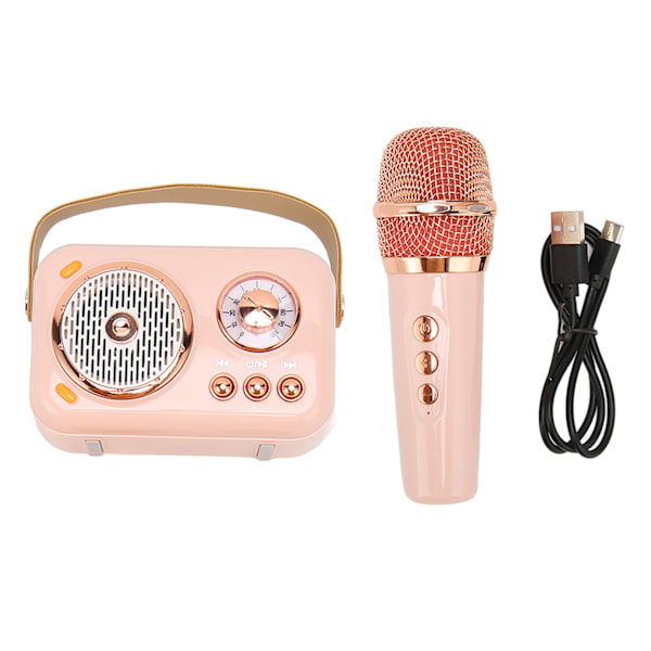 Bärbar Bluetooth-högtalare och mikrofonset Retro Bluetooth-högtalare med handhållen karaokemikrofon för barn och vuxna Rosa