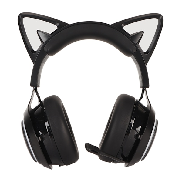 Spelheadset med kattöron, RGB-belysning, Bluetooth, trådlösa hörlurar med infällbart 120 graders roterbart mikrofon för bärbara datorer, PC, svart