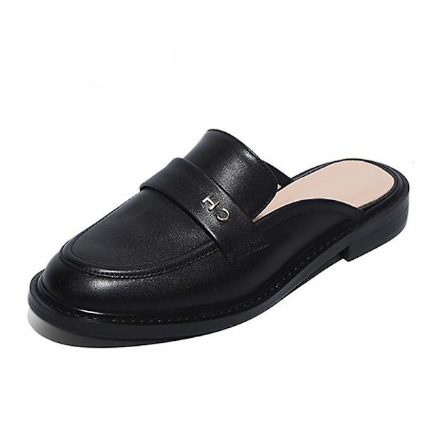 Dam Äkta Läder Sneakers Slip On Skor 6.5 / Black slipper