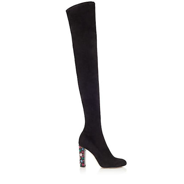 Fashion Mujer Botas Rund Tå Over Knee Stövlar, Flock Läderskor Black 39