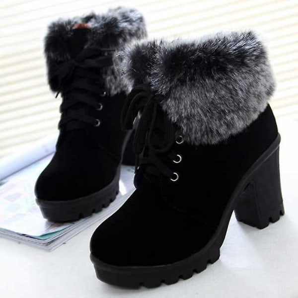 Ankle Women Heels Winter Shoes, Lace-up Snow Boots. Brown 5