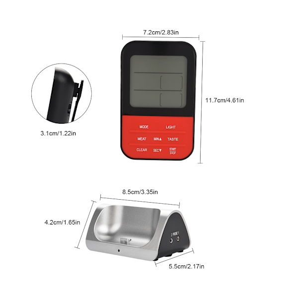 LCD Digital Mattermometer med Dubbla Probsensorer Timer för Matlagning Bakning BBQ (Silverbas)