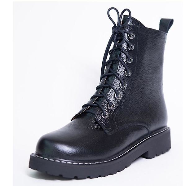 Kvinnor Höst Vinter Låg Klack Cross Strap Läder Ankel Boots Black L Plush Inside 40 /