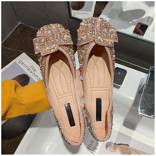Mode Bling Rhinestone Bow-knot Slip On Casual Flat Shoes Pink 35