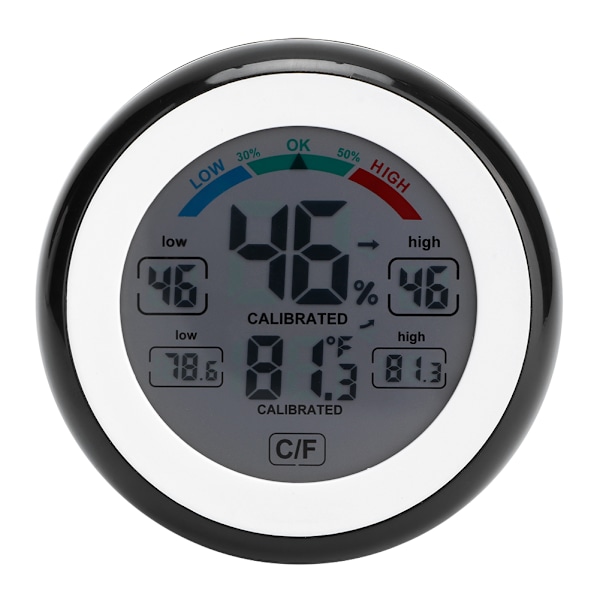 Digital LCD Touch Screen Termometer Hygrometer Temperatur Luftfuktighetstemperaturmätare för Hushåll Inomhus Svart