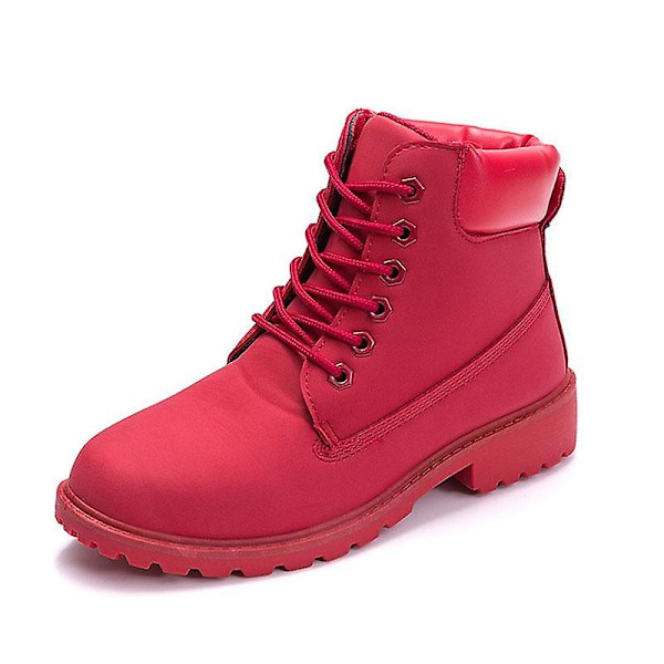 Varma plysch Kvinnor Fyrkantiga klackar Vinterröd No Fur Snow Boots 7 / Red no fur