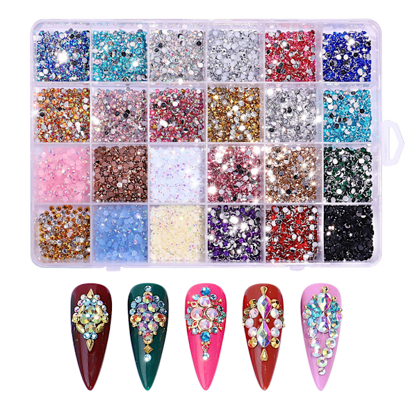 24 Fack Platt Resin Nagel Strass 3500 st för Akryl Naglar Manikyr DIY Dekorationer