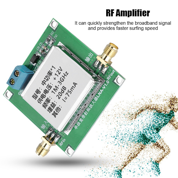 Lågbrus LNA RF Bredbandsförstärkarmodul Signalförstärkning 1-3000MHz 2.4GHz 20dB HF VHF/UH