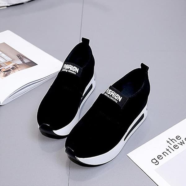 Casual Platform Dam Sport Flock Slip-on Sneakers Silver 7.5