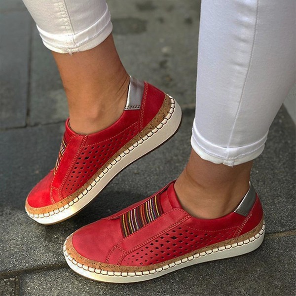 Slip-on Sneakers för kvinnor, Shallow Loafers Red 38