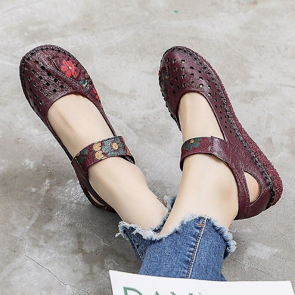 Vårmode Blomdesign Rund Tå Mjuka Sula Ballerinaskor 989 red sandals 6