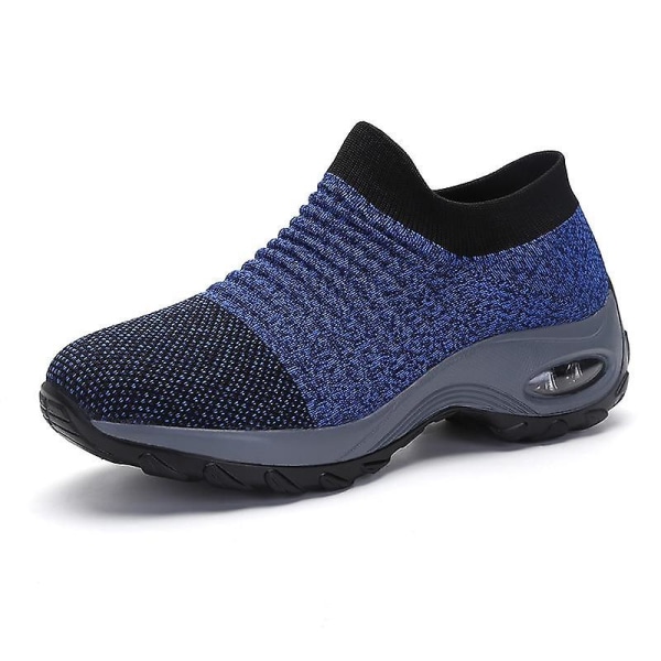 Fjäder- Flat Slip-on Plattform, Mesh Sock Sneakers, Skor ( Set 1) Blue 37