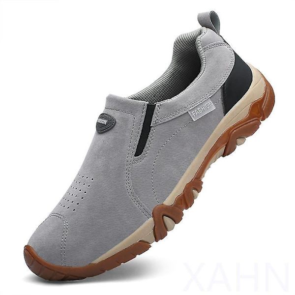 Herr Läder Andningsbara Skor, Halkfria Utomhussneakers Gray 42