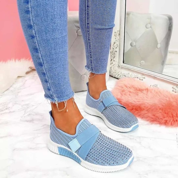 Kvinnor Casual Spring Crystal Solid Mesh Sneakers blue 36