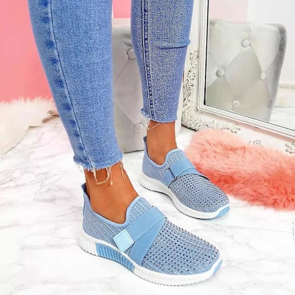 Kvinnor Casual Spring Crystal Solid Mesh Sneakers blue 43