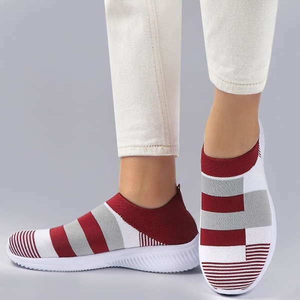 Women Trainers Stickade Slip-on Sock Skor / Sneakers 1950RED 7.5