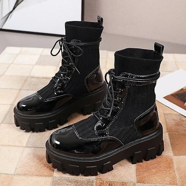 Nakenstövlar i mjukt läder, vintersko för kvinnor Black1 with plush 8.5