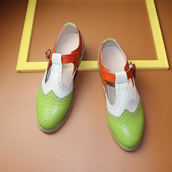 Women's Flats Oxfords Sneakers i äkta läder - Grön Vit 7