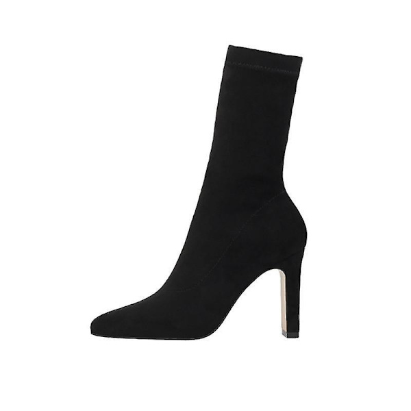 Dam Stora Storlekar Flock Sexiga Party Tjock Klack Ankelboots Skor Black 7CM 9