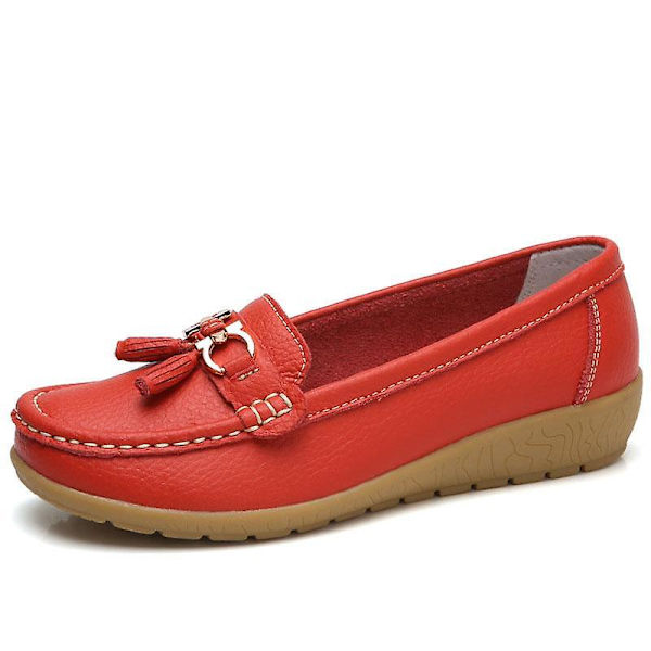Sommarloafers, Äkta Läder Mjuka Äkta Läder Dam Flats Skor Set-2 Red 7