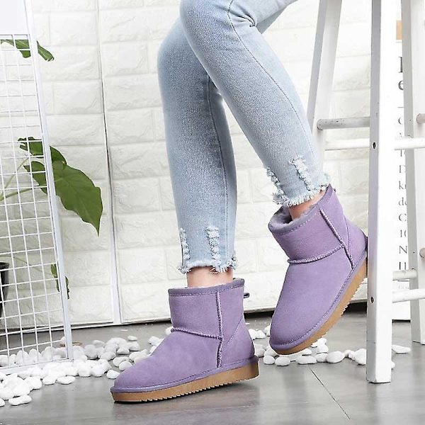 Kvinnor Ankelstövlar i 100 % äkta koskinn Purple 41