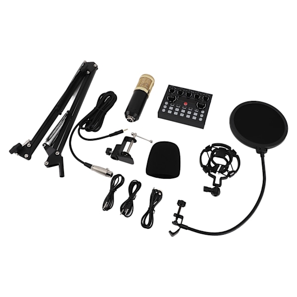 Podcast Utrustningspaket Multifunktionell Kondensatormikrofon med Ljudkort Kit för Livestreaming Inspelning