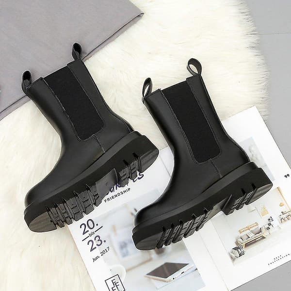 Kvinnor läder Chunky Winter Platform Ankel Boots 811black 38