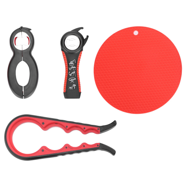4st set Kök Verktygskit Ergonomisk Flaska Burk Öppnare Halkfritt Grepp Underlägg Värmeisolering