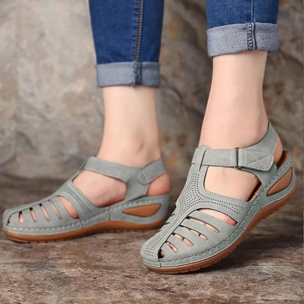 Kvinna sommar läder vintage sandaler Black 35